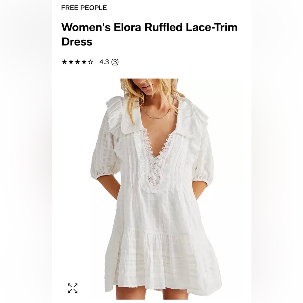 Free People White Elora Ruffled Lace-Trim Dress